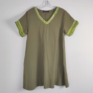Zanzea Collection Women's Olive Green Dress with Embellished Accents, Size XXL